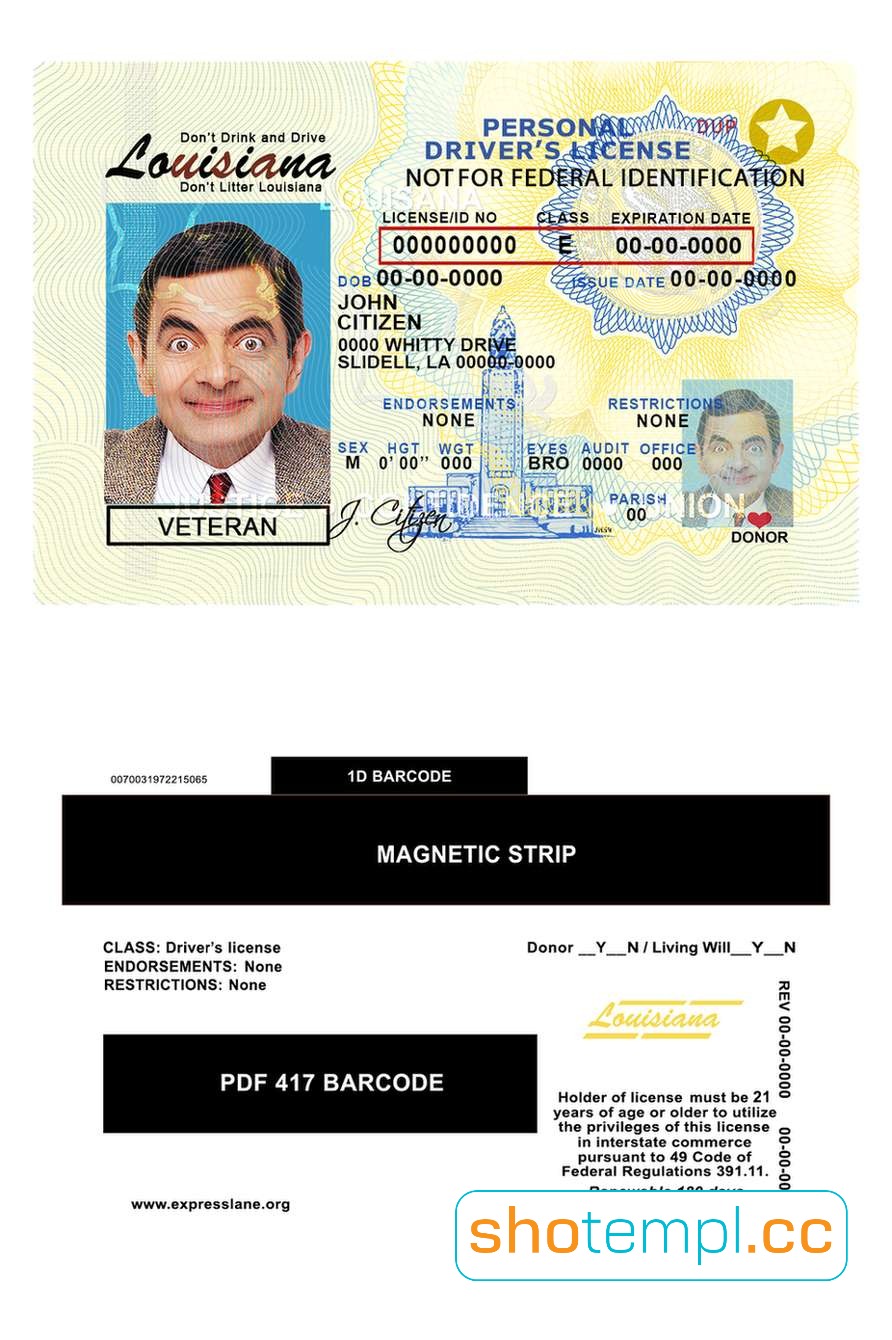 Louisiana Driver License PSD Template